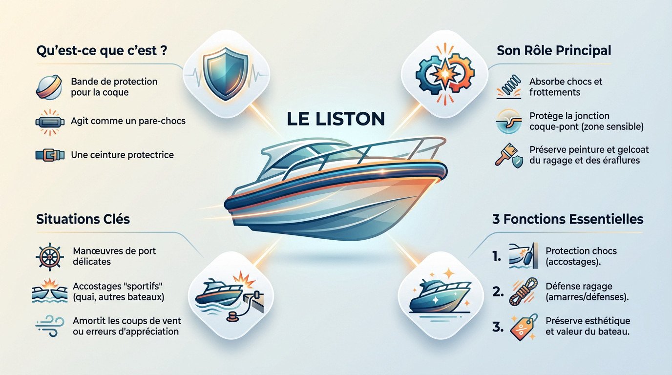 Liston de protection installé sur la coque d'un bateau