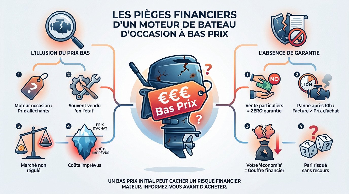 Moteur de bateau d'occasion nécessitant des réparations coûteuses